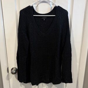 Lucky Brand Black V-Neck Sweater with Silver Details Size Medium